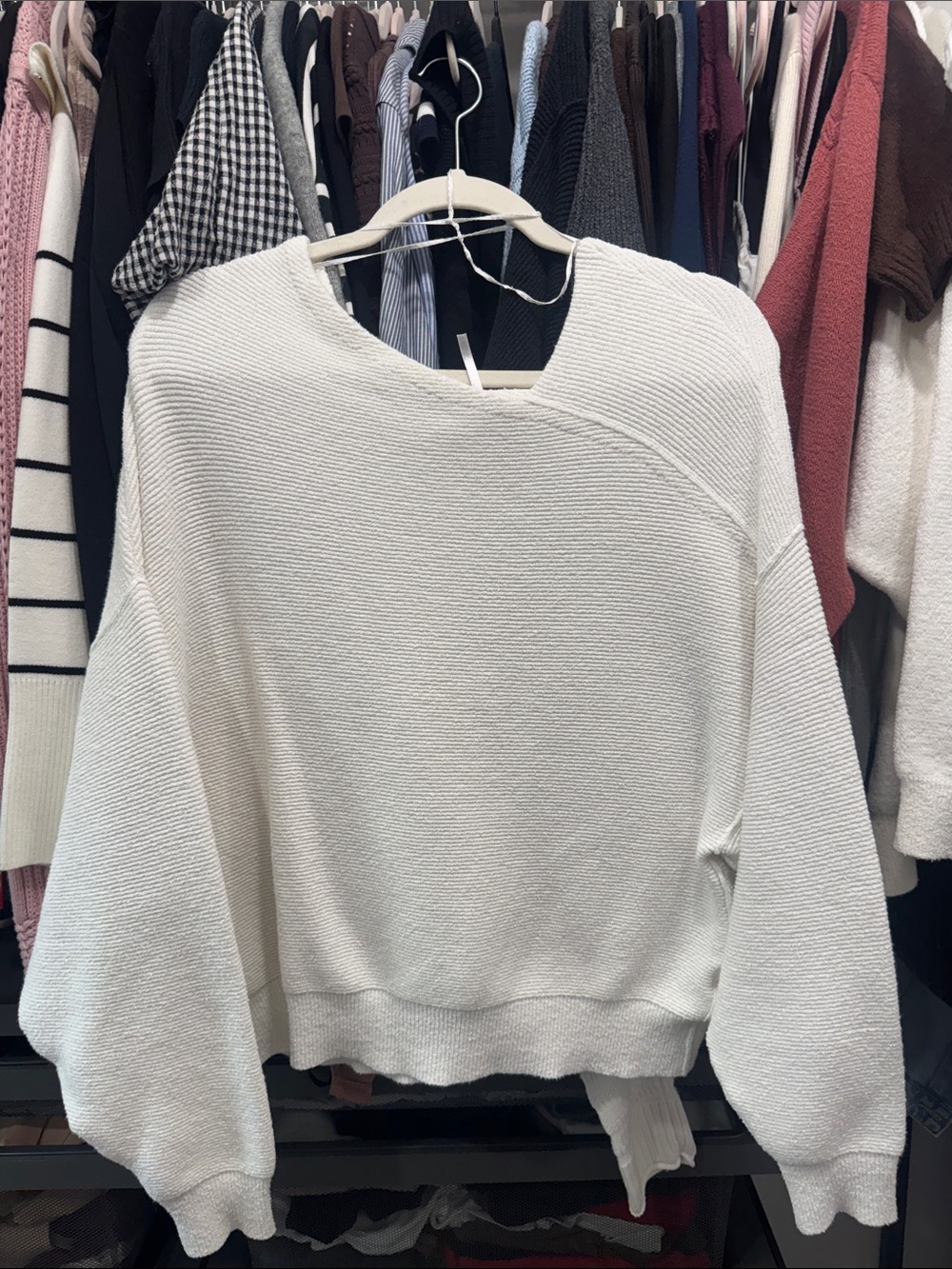 Free People Ottoman Check Sweater Cream Knit Pullover Sweater - Relaxed Fit